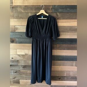 Black Eyelet Puff Sleeve Smocked Midi Dress Old Navy Size Small
